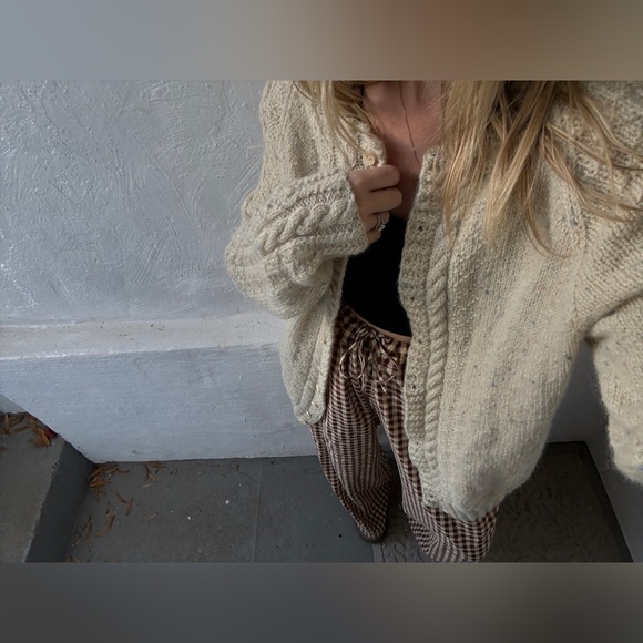 Handmade cream with colored speckles, knit cardigan - Picture 3 of 14